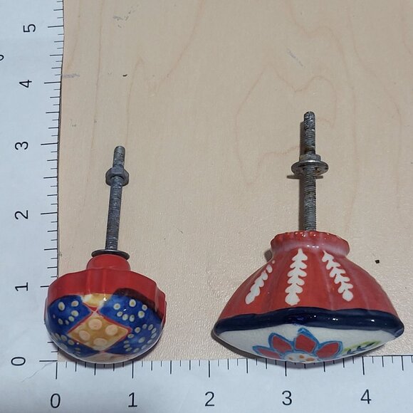 Two Decorative Multi Colored Ceramic Drawer Cabinet Knobs - Picture 9 of 10